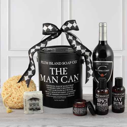 Man Can n Cabernet Spa Gift Basket-wine spa gift basket for Man