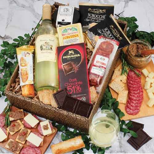 Italian Wine Cheese Hamper-White Wine, Cheese, Salami Hamper Usa