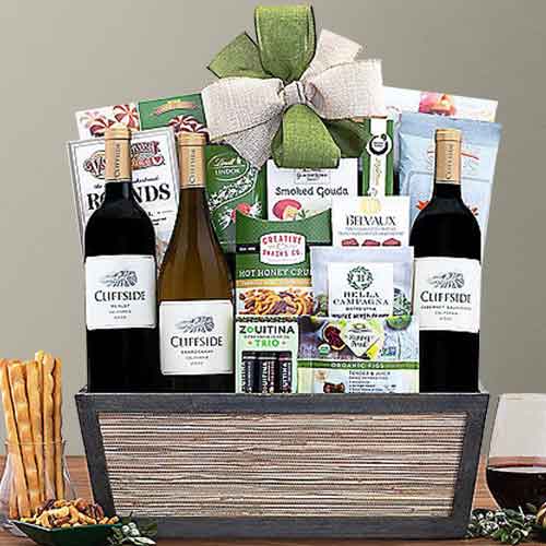 Red N White Trio Wine Gift Basket-Food Wine Gift Baskets Delivery Indiana