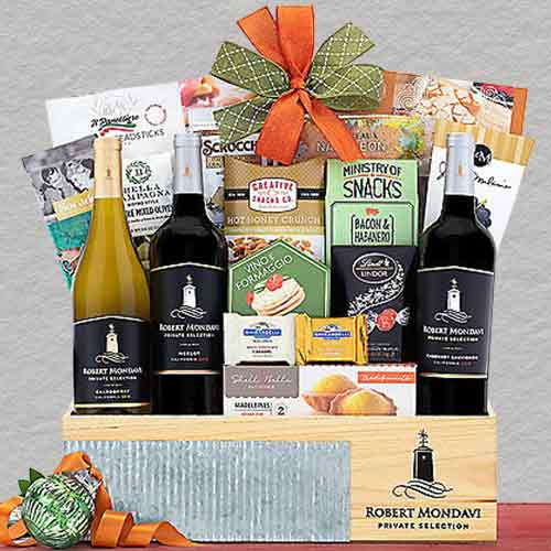 Mondavi  Trio Wine Gift Basket-Food Wine Gift Baskets Delivery Louisiana