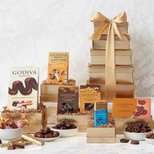 Godiva Chocolate Gift Tower-Christmas Food Gift Baskets Delivery  Maryland