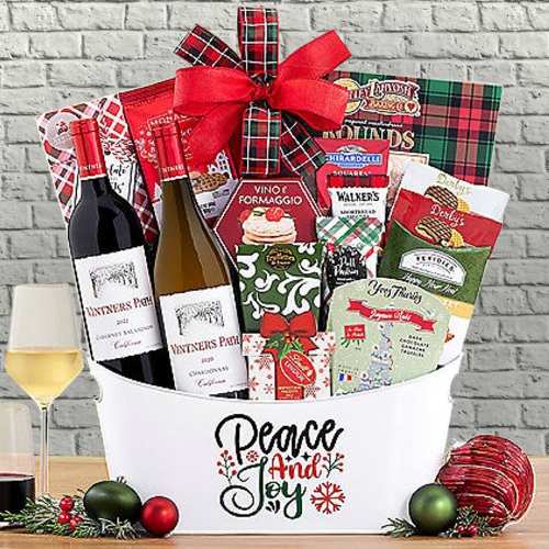 - Christmas Wine Baskets For Couples | Holiday Red And White Wine Basket