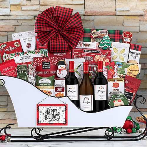 - Themed Christmas Wine Basket For Delivery | Classic Wine Lovers Holiday Basket