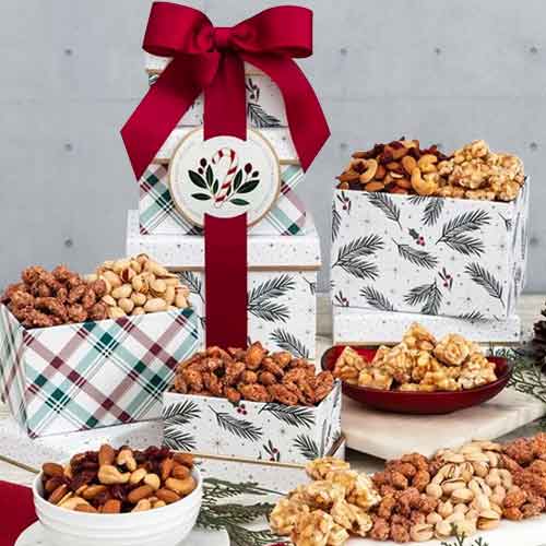 Holiday Nuts Tower - Non Alcoholic Christmas Gift Baskets Rhode Island