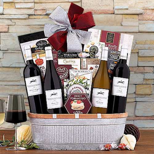 Holiday Cheers Wine Basket-Christmas Wine Baskets For Holiday Celebrations