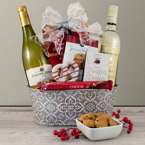 White Christmas Wine Duo-Alcoholic Christmas Gift Baskets Vermont