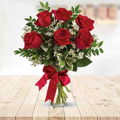 Red Rose Arrangements - Order 6 Roses To USA USA