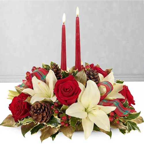 Xmas Centerpiece Arrangement-Christmas Flower Arrangement Kansas