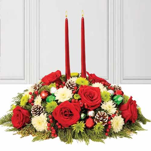 Holiday Centerpiece-Festive Flower Arrangement USA