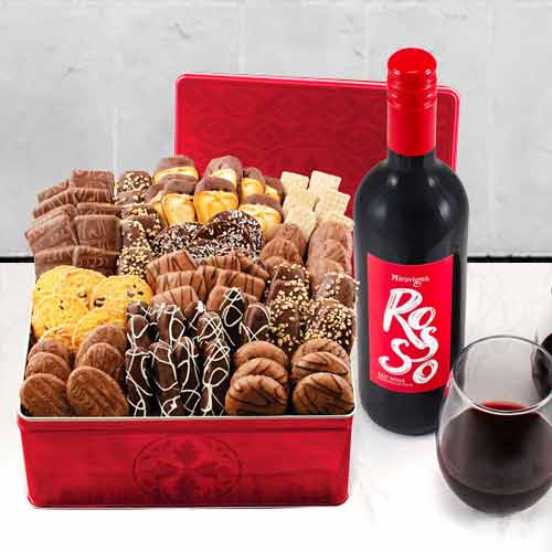 - Romantic Gift Hamper For Husband | Red Wine And Cookies